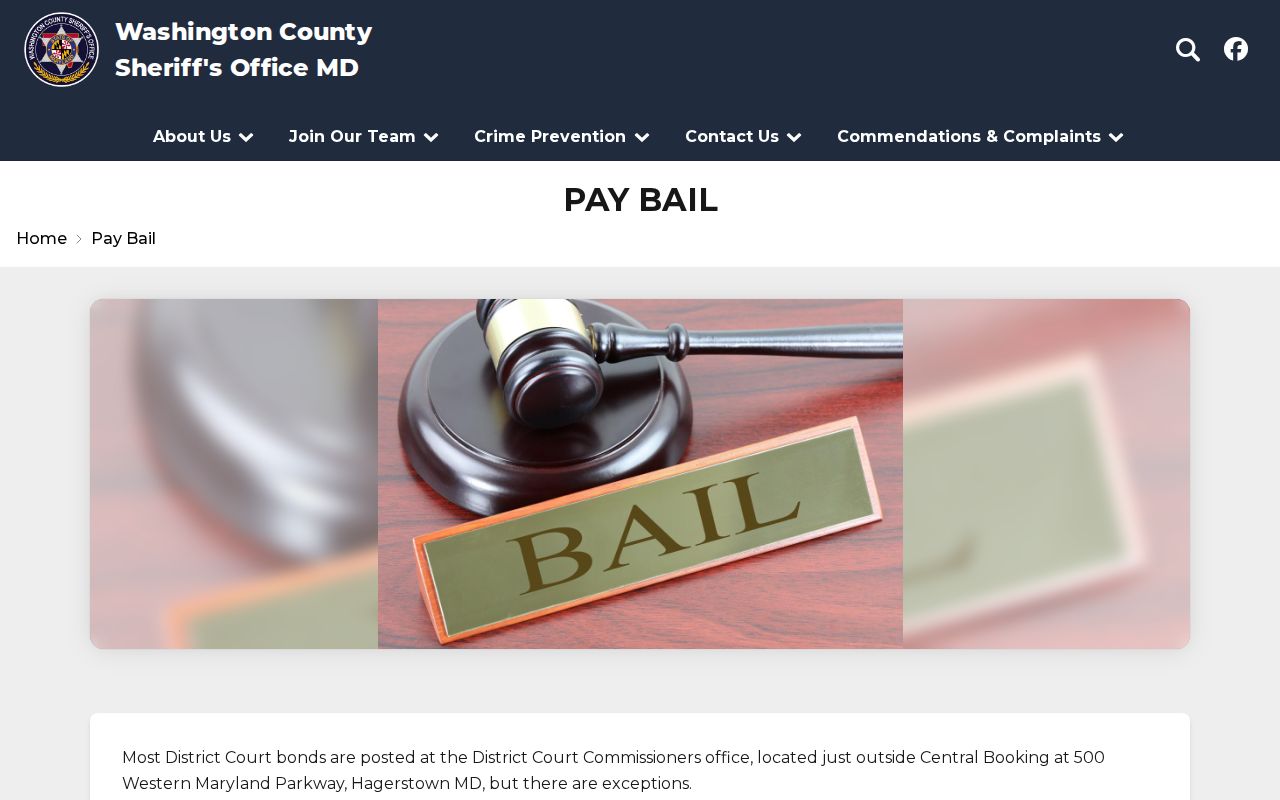 Washington County Sheriff's Office pay bail page for Washington County warrant records