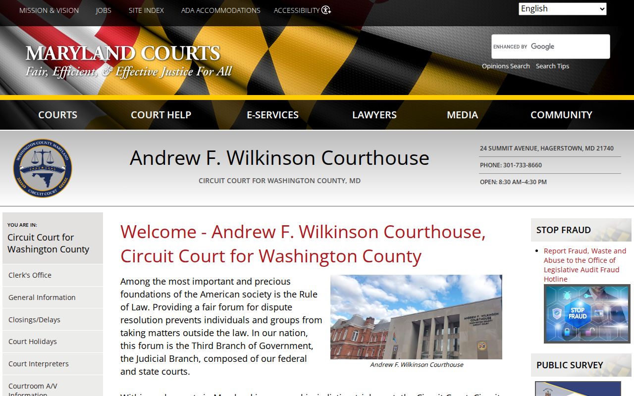 Circuit Court for Washington County building for arrest warrant records