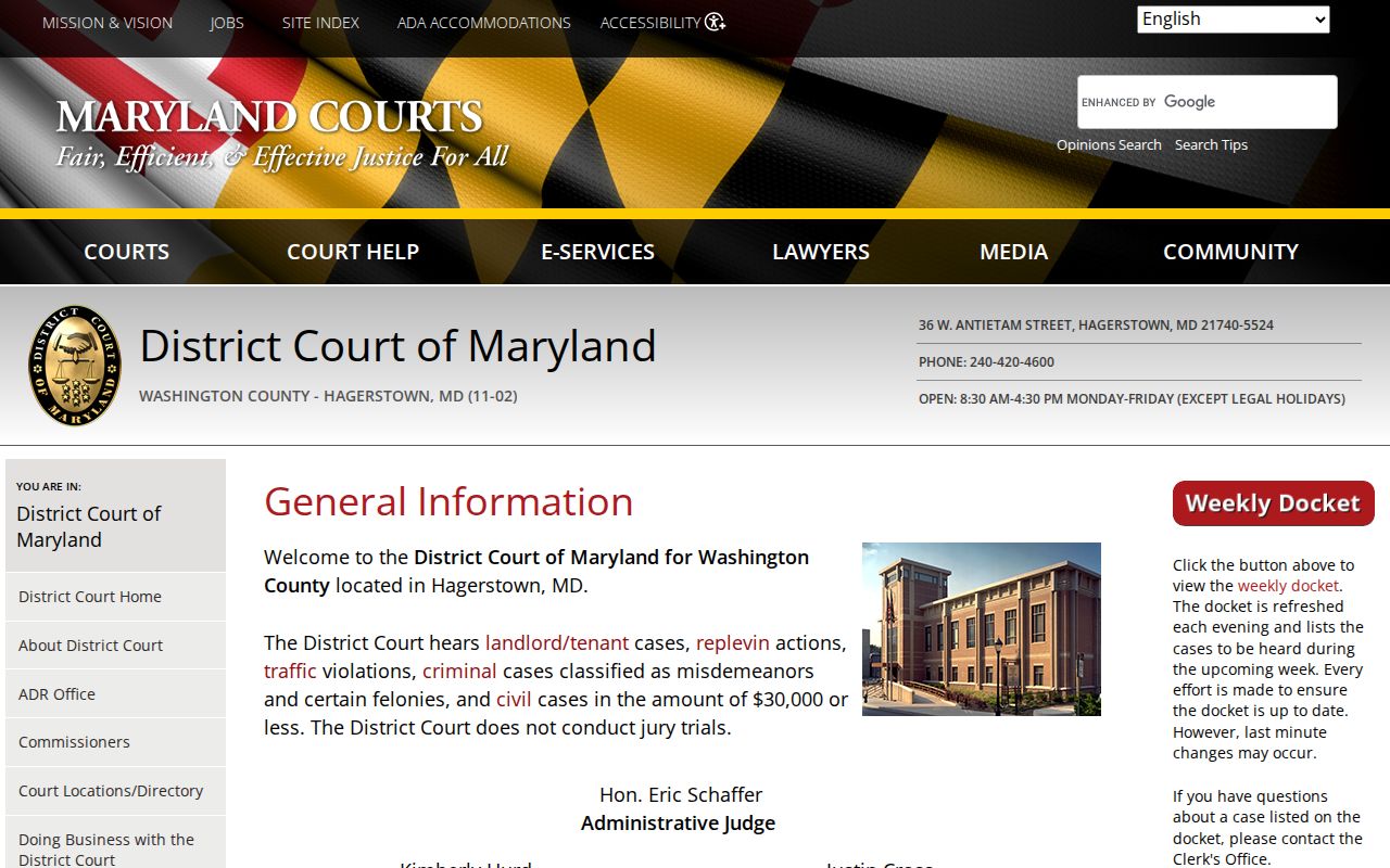 Washington County District Court building for municipal warrant records
