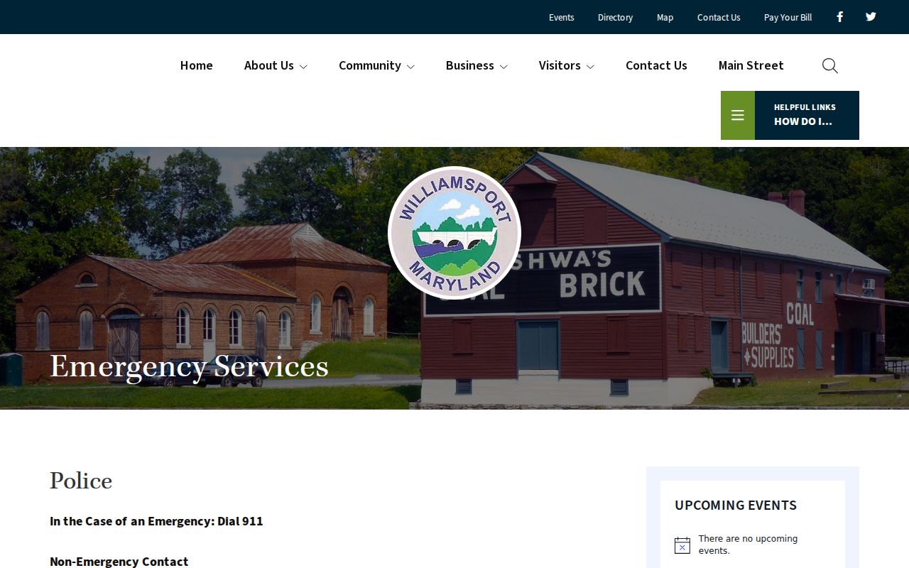 Williamsport town page describing contracted police coverage for warrant records