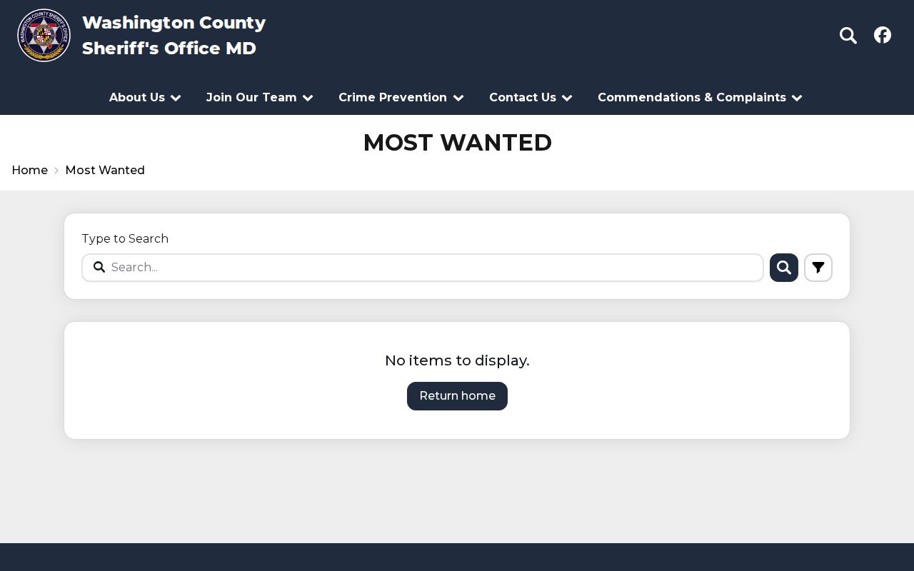 Washington County Most Wanted program page for warrant records