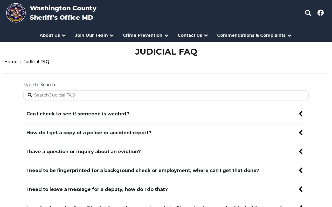 Washington County Sheriff Judicial FAQ page for warrant records checks