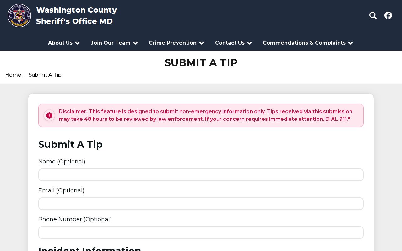 Washington County Sheriff tip submission page for most wanted warrant records